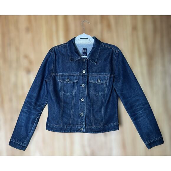 Y2K Preppy Vtg Gap Womens Large Dark Wash Denim Trucker Jacket Utility Classic - Picture 1 of 6